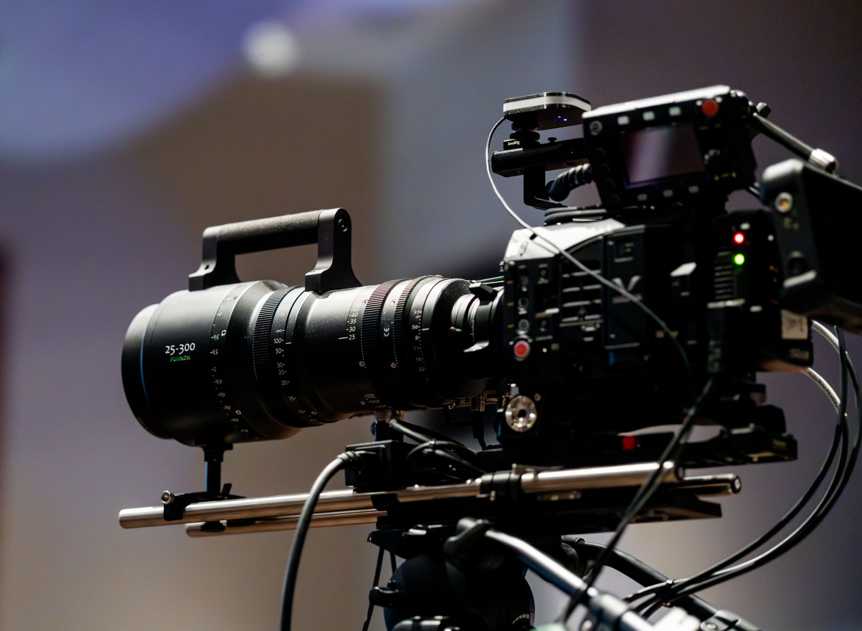 Journalist holding microphone conducting a live broadcast interview